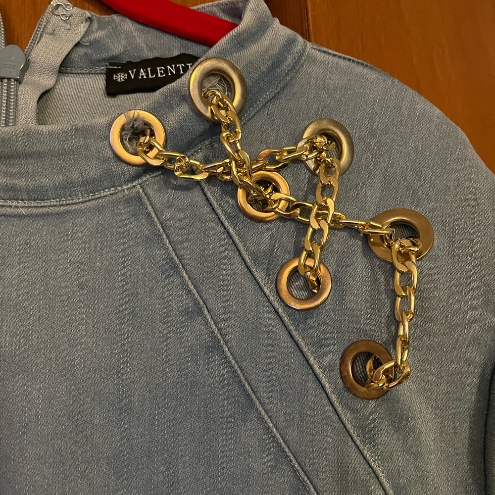 New Valentine Denim Jumpsuit with Gold Chain Accents